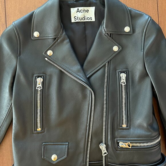 PRISTINE Acne Studios Black Moto Biker Leather Jacket (Size 34 / US 2) - Picture 2 of 7